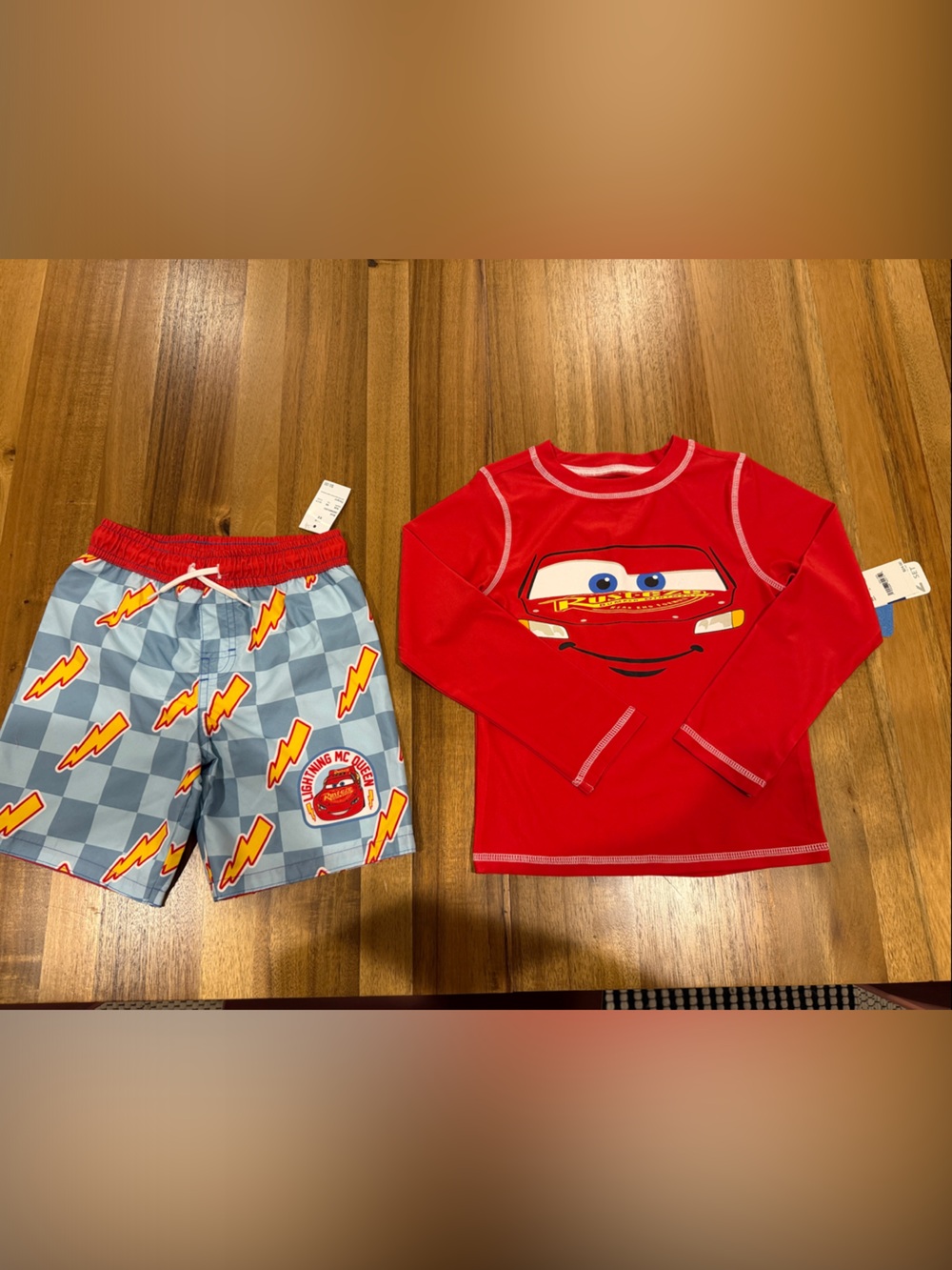 Cars Lightning McQueen Red Rash Guard and Swim Trunks Set